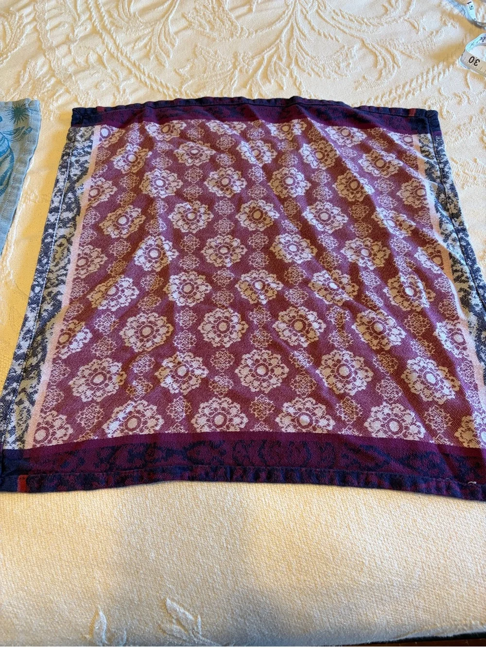 Pair of Anthropologie kitchen towels - purple good condition- blue has bleaching